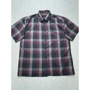Yago Button Up Shirt Mens Extra Large Maroon‎ Black Plaid Short Sleeve Casual